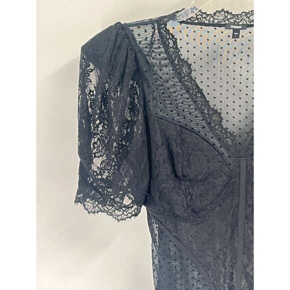 Express Sheer Black Swiss Dot Blouse Whimsigoth Fairy Dark Romantic Sz Large - Picture 2 of 6